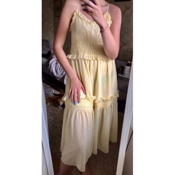 H&M Yellow Ruffle Choupette Chiffon Midi Dress - Picture 6 of 9